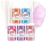 Cotton Candy Express Floss Sugar Variety Pack with 5 - 11oz Plastic Jars of Grape, Orange, Pink Vanilla, Blue Raspberry, Cherry Flossing Sugars Plus 50 Paper Cotton Candy Cones