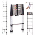 Telescoping Ladder 12.5FT,BOWEITI Extension Step Ladder One Button Retraction,Stainless Steel Collapsible Ladder Slow Down Design for Home RV Loft,330 lbs Max Capacity