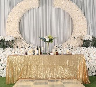 Juya Delight 90" x 132" Light Gold Rectangular‌ Sequin Tablecloth for Wedding Birthday Party Festival Ceremony Cake Dessert Table