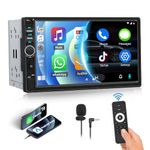 CAMECHO Double Din Car Stereo with Apple CarPlay Android Auto 7" Touchscreen Car Radio with Bluetooth 5.1, 2 Din Multimedia Player Support Mirror Link, FM Radio, USB/TF Card/AUX-In, Remote Control