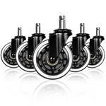 Hirate Office Chair Caster, 3" Durable Computer Desk Chair Casters Replacement Set of 5 Heavy Duty Protection for All Floors, Universal Stem 7/16 inch