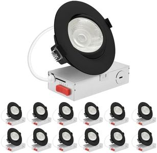 LUXRITE 4-Inch Gimbal LED Recessed Lighting, 5 Color Selectable 2700K-5000K, 15 Watts, 1250 Lumens, Adjustable 360º + 30º Swivel Spotlight, Dimmable, CRI90, IC & Wet Rated, ETL, Black (12 Pack)