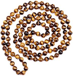 PEARLADA Vintage Tiger Eye Endless Necklace Long Beaded Necklace Handmade Knotted Jewelry for Women Girls Fashion Gemstone Strand Necklace