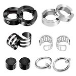 6 Pairs Unisex Stainless Steel Ear Clip Non Piercing Earrings Men Women Ear Cuff Ear Bone Clips Magnetic Cartilage Earring Cuff Studs Black+ Silver