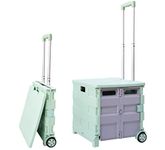 35kg Folding Shopping Trolley Storage Boot Cart Box | Collapsible Trolley with Lid | Portable Utility Cart with Telescopic Handle (Light Blue/Grey)