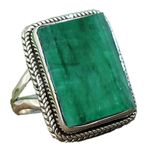 Solid 925 Sterling Silver Rectangle Gemstone Unique Hammered Statement Ring For Women/Girls, Handmade Christmas Gifts Ideas (emerald)