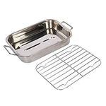 New 25cm Stainless Steel Roasting Tin with Rack - Professional Stainless Steel Roasting Tray with Removable Rack - Oven Roasting Pan with Grill - with Sturdy Handles