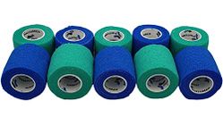 PintoMed – 5x BLUE + 5x GREEN x 5cm x 4.5m Cohesive Bandage Stretched, Self-adhesive Flexible Bandages, First Aid Sports Wrap Bandages Pack individually For Medical, Sports and Veterinary use.