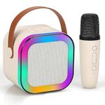 Karaoke Machine for Kids Adults, Mini Portable Blue-Tooth Karaoke Speaker with Wireless Microphone and Dynamic Lights Birthday Gift Home KTV Outdoor Travel (Off White)