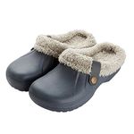 MoneRffi Unisex Fur Lined Clogs Winter Warm Waterproof Slippers Non Slip Cozy House Slippers Garden Shoes Mules Pantouffle Pour Femme Homme Grey