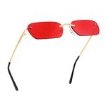 FEISEDY Retro Small Narrow Rimless Sunglasses Clear Eyewear Vintage Rectangle Sunglasses for Women Men B2643