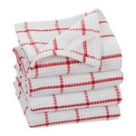 Fabstyles 100% Cotton Waffle Weave Kitchen Towels, 18" x 28" Extra Large Dish Towels, Restaurant Grade Tea Towels for Kitchen, Washing Dishes, Drying and Cleaning, Serviette De Cuisine (White & Red)