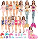 Barwa 4 Swimsuits + Pajamas + 2 Mermaid Dresses + Lifebuoy + Towel + 8 PCS Shoes + 8 Accessories for 11.5 Inch Dolls