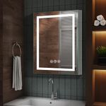 LADEED 26 * 20 Inch Medicine Cabinets, Led Medicine Mirror Cabinets Organizer for Bathroom, Defogger, Dimmer,Recessed or Surface Wall Mounted Glass Door Cabinet with Single Door