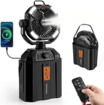Odoland Portable Camping Fan with LED Light, 30000mAh Rechargeable Battery Operated Oscillating Fan with Remote & Hook, 6L Bucket Misting Fan for Outdoors Patios,Travel,Jobsite