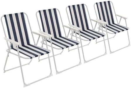 Harbour Housewares Chaises Pliantes en métal Plage - Camping en Plein air de Pique-Nique en Toile Fauteuil - Stripe Bleu - Lot de 4