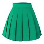 HOEREV Women Girls Short High Waist Pleated Skater Tennis School Skirt,US 6,Asian Large,Green