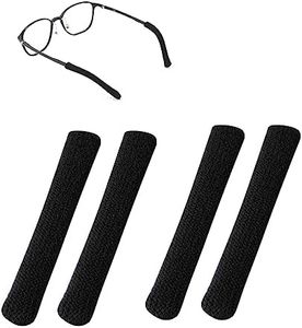 PEUTIER 4pcs Eyeglass Ear Cushions, Soft Knitted Cotton Anti Slip Temple Pads Eyeglass Temple Tips Sleeve Eye Glasses Ear Grippers Eyewear Retainer for Sunglasses, Glasses Accessories (Black)