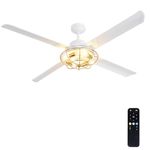 ZHENYANGLOW 62" Vintage Industrial Style Fan Light in Sand white and copper | Perfect for Home, Commercial, and Office Spaces | Fan-Light Combo with Four Fan Blades