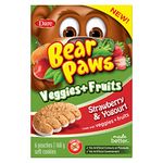 Bear Paws Veggies & Fruits, Strawberry Yogourt - Soft Cookie Snack Packs made with Real Veggies and Fruits, Peanut Free School Snacks, 168g, 6 pouches