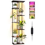 Bstrip Indoor Plant Stand with Grow Lights , 7 Tier Corner Wooden Tall Grow Light Stand for Indoor Plants , Full Spectrum Dimmable 50W(5x10W) LED Grow Light Panel with Timer for Garden , Living Room