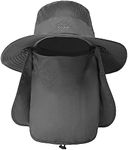 TAGVO Wide Brim Sun Hat with Detachable Neck Face Flap, Outdoor UPF 50+ Protection Fishing Hats, Camping Hiking Walking Travel Sun Bucket Hats Foldable Sun Caps - Adjustable Chin Strap Dark Grey