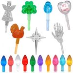 YOULIK 110Pcs in 10 Colors Ceramic Christmas Tree Replacement Lights - Plastic Bulbs Pegs, Included Angel Topper/Heart Top/Cross Stars/Egg/Turkey/Skeleton Hand/Clover.