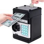 Piggy Bank for Boys Girls,Large Electronic Money Coin Bank with Password Protection, ATM Saving Bank Paper Money Scroll Saving Box(Black)