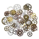 GraceAngie 100 Gram(Approx 70-100pcs) Assorted Steampunk Gears Charms Pendant Antique Silver Bronze Golden Clock Watch Wheel Gear Charms for Jewelry Making Crafting Accessory