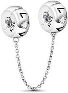 GNOCE "Love Safety Chain Charms 925 Sterling Silver Connection Chain Charms Engraved with Love Safety Chain Fit All Bracelet for Protect and Extend Your Bracelet
