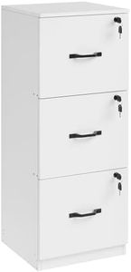 VASAGLE Caisson de Bureau à 3 Tiroirs, Meuble de Rangement de Document, Support d’Imprimante, 3 Tiroirs Verrouillables, Rail de Suspension Réglable, pour Dossiers A4, Blanc Nuage OFC055W14