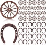 Junkin 48 Pcs Western Theme Party Decorations Mini Horseshoes Wagon Wheel Crafts Western Table Centerpieces Lucky Horseshoe for Wedding Party Favors Supplies Cowboy Cowgirl Birthday Party Decoration