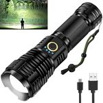 Rechargeable LED Flashlight, Tactical XHP70 Flashlight 980000 High Lumens, LED Flashlight with Zoomable, 5 Modes, Military Grade Waterproof LED Flashlights for Camping, Hiking, Emergencies