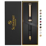 Scriveiner Luxury EDC Fountain Pen (Medium), Stunning Black Pocket Pen, 24K Gold Finish, Schmidt 18K Gilded Nib, Converter, Best Writing Pen Gift Set for Men & Women, Nice Fancy Office Designer Pen