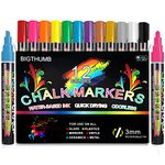 Chalk Marker for Blackboards, Dustless & Non-Toxic Ink - Wet Erase Marker Pens for LED Menu Board, Bistro Board, POP Art, Chalkboards Signs, Windows, AD Drawing, Car (12 Chalk Markers (3mm))