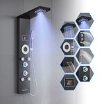 ROVOGO Shower Panel with Led Lights No Battery Needed, Mist & RAIN Shower, 5 Body Jets, Handheld, Tub Spout and Temperature Display, Water Powered Led Shower Tower Column Stainless Steel, Black