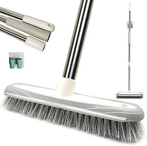 IZSOHHOME Push Broom,Tub Tile Broom Brush,Stiff Bristles Broom for Shower Cleaning, Patio, Kitchen,Grout and Garage,Indoor Outdoor Cleaning Brush,Adjustable Stainless Steel Long Handle-46.5"…