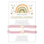 First Day of School Bracelet Gifts for Mommy and Me Matching Bracelets for Daughter and Mom First Day of Kindergarten Bracelet for Daughter Back To School Gifts Adjustable Braided Heart Bracelet Pink