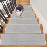 HEBE Carpet Stair Treads for Wooden Steps Indoor 15 Pack 8" X 30" Non Slip Self Adhesive Stairway Carpet Reusable Staircase Step Treads Edging Stair Rugs Runner for Kids and Pets，Grey