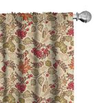 Ambesonne Rowan Curtains, Fall Season Themed Mixed Pattern with Maple Birch Oak Autumn Leaves and Ashberries, Window Treatments 2 Panel Set for Living Room Bedroom, Pair of - 28" x 84", Ruby Beige