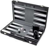 Brybelly Deluxe Backgammon Set with Stitched Black Leatherette Case, 15-Inch