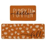 Artoid Mode Orange Hello Pumpkin Fall Kitchen Mats Set of 2, Autumn Home Decor Low-Profile Kitchen Rugs for Floor - 17x29 and 17x47 Inch