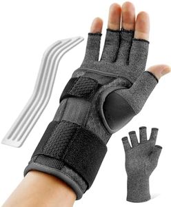 FEATOL Compression Arthritis Glove with Wrist Brace, Comfortable Fingerless Carpal Tunnel Hand Gloves for Women Night Support, Pain Relief for Rheumatoid Arthritis, Work, Typing - Right Hand, Medium, Black