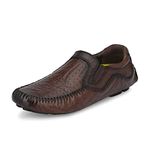 HITZ Men's Brown Leather Slip On Loafer Shoes - 8