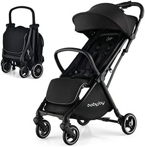 BABY JOY Lightweight Baby Stroller, Compact Travel Stroller for Airplane, Infant Toddler Stroller w/Adjustable Backrest & Canopy, Storage Basket, Self Standing Gravity Fold, Aluminium Frame (Black)