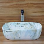 HISRE Table Top Wash Basin For Bathroom | Over Counter Top Wash Basin For Living Room | Washbasin Countertop | Tabletop Ceramic Bathroom Kitchen Sink (45 x 33 x 13 CM) (White - SKTP1048)