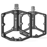 GEWAGE Road/Mountain Bike Pedals - 3 Bearings Bicycle Pedals - 9/16” CNC Machined Flat Pedals with Removable Anti-Skid Nails (Black)