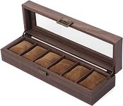 House of Quirk Wooden Look 6 Slot Watch Box Organizer Watch Case with Glass Top Antique Lock