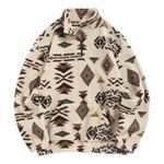 ZAFUL Men's Sweatshirt Oversized Ethnic Aztec Half Zip Up Turn Down Collar Pullover Tops Casual Outerwear for Fall Winter, Tribe-beige, XX-Large