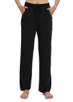 EXCHIC Women's Drawstring Casual Pants Stretchy High Waisted Loose Straight Leg Pants Jogger Trousers with Pockets(L, Black)